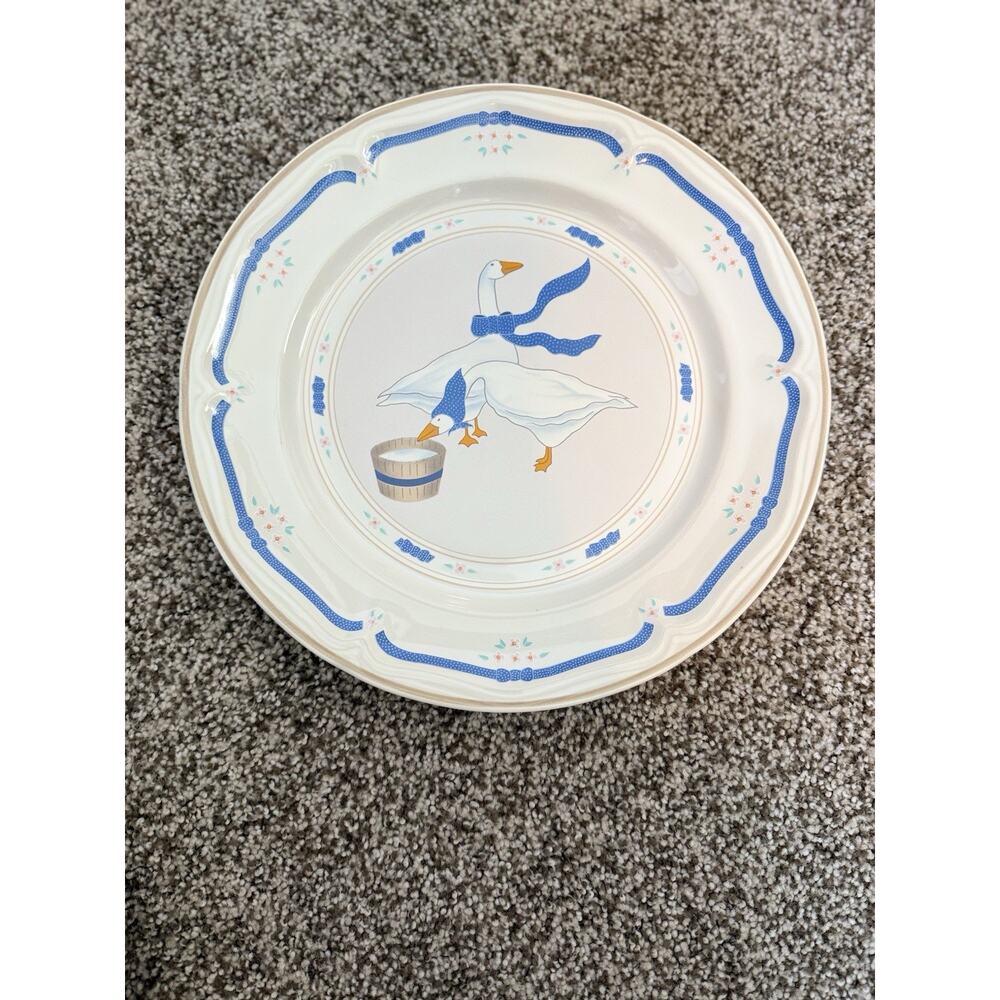 Newcor VINTAGE Blue Geese Dinner Plate Stoneware Countryside 10 5/8" Set Of 5